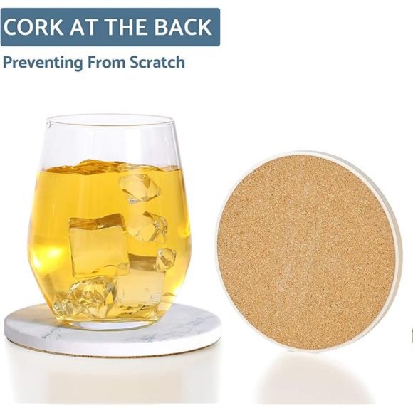 Set of 6 Coasters for Drinks White Marble-Style Absorbent Coasters with Holder - Picture 2 of 6